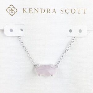 Kendra Scott ever pendant rhodium plated silver rose quartz pink necklace NWT